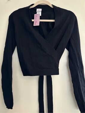 Black Wrap-Front Crop Top with Tie - Unknown Brand